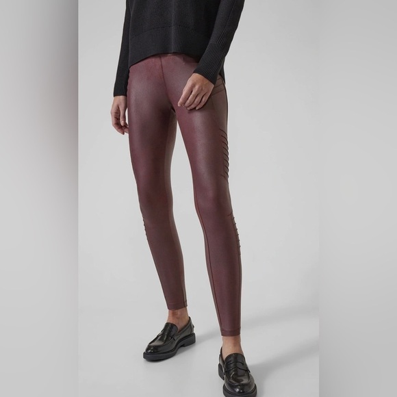 Athleta Delancey Gleam Moto Faux Leather Tights in Decadent Chocolate Sz. XL - Picture 2 of 12